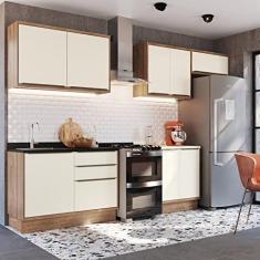 Cozinha Modulada 5 Peças 8 Portas 3 Gavetas com Divisor de Talheres Viena Edez Louro Freijó/argila