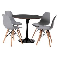 Conjunto Mesa Saarinen Preta 90cm e 4 Cadeiras Eames Cinza