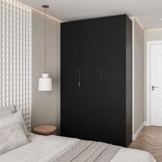Guarda Roupa Modulado 3 Portas com Cabideiro Hera CabeCasa MadeiraMadeira Preto Onix/Cromado