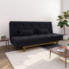 Sofá Cama 3 Lugares em Suede Tokio Yescasa Preto/Castanho