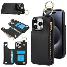 Capa carteira para iPhone 11 Pro Max, 3 compartimentos para cartão, 1 bolso com zíper, suporte de fecho magnético com suporte de anel à prova de choque com bloqueio de RFID para iPhone 11 Pro Max