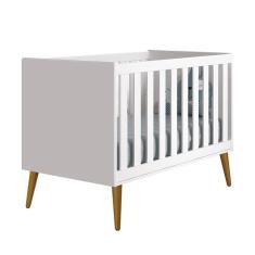 Berço Mini Cama Theo Retrô Branco Fosco Com Pés Amadeirado - Reller Móveis Branco Fosco