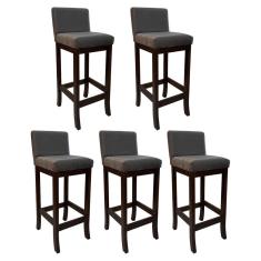 Kit 5 Banquetas Média de Madeira para Bancada Capuccino Melody Suede Cinza