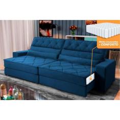 Sofá Retrátil Reclinável 2,30m Albany Suede Velut Azul Marinho Molas E
