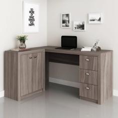 Mesa para Escritório em L com 3 Gavetas e Armários Me4100 - Tecno Mobi