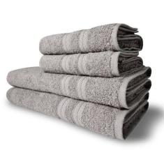 Jogo De Toalhas Itália Soft 4 Pçs - 2 Banho E 2 Rosto 430g/m² 100% Algodão Cinza