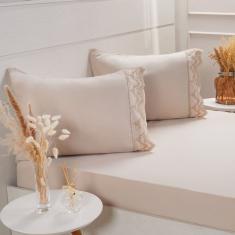 Jogo de Cama King Broderie 3 Pçs Bordado Inglês 193x203x40cm