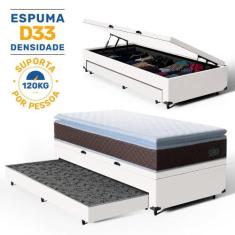 Cama Box Baú com Colchão de Espuma D33 Pillow Top Comfort Luxo + Auxil