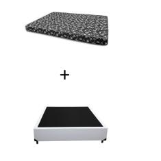 Cama Box Viúva 128 Bello Box - Tecido Sintético Branco com Colchão New York Preto D28 - 100% Espuma - 54x128x188