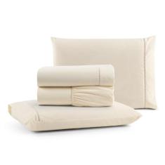 Jogo de Lençol Ponto Palito Casal 180 Fios 4 Peças - Santos e Luan, Pa