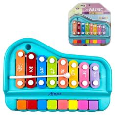 Pianinho Infantil Xilofone teclado musical 2 em 1 Azul