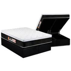 Cama Box Baú King: Colchão Espuma Castor D45 Black E White Air Euro Pillow + Base Black(193X203)