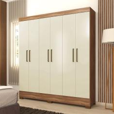 Guarda Roupas Casal 6 Portas 2 Gavetas Amêndoa/Off White Verso Demóbile