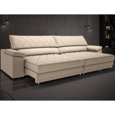 Sofá de Duplo Molejo com Carregador USB, Retrátil e Reclinável Viena 2,90m Linho Soft - NETSOFAS