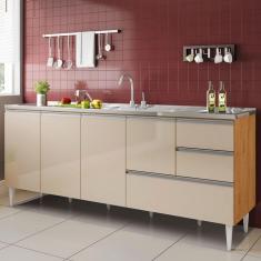 Balcão Para Pia De 2,00 Mt Maceió Com Gavetão Amendoa Off White Puxador Aluminio