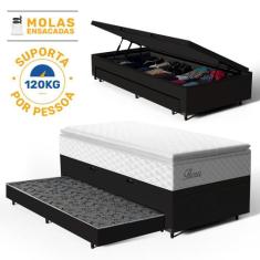 Cama Box Baú com Colchão de Molas Ensacadas Pillow Top Flora Auxiliar 