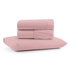 Jogo de Lençol Luiza Solteiro 3 Pçs Percal 100% Algodão 180 Fios Ponto Palito - Rosa