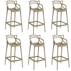 Kit 6 Banquetas Allegra Com Encosto Design Cozinha/bancada - Nude