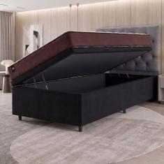 Conjunto Box Baú Atlanta Marrom 96x203x69 Espuma D45 - King House