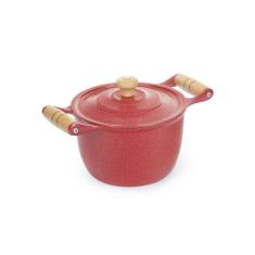 Caldeirão Alumínio Fundido Craqueado Alça de Madeira Vermelho 14cm
