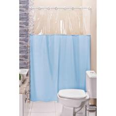 Cortina Para Box De Banheiro Com Visor - Azul - Eddi Casa