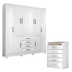 Cômoda Triunfo e Guarda Roupa Casal New Realce Branco - Demóbile