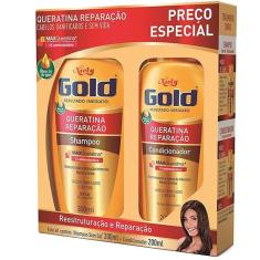 Kit Niely Gold Queratina Reparação Shampoo 300mL + Condicionador 200mL (Preço Especial)