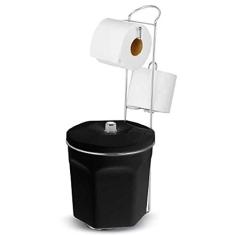 Porta Papel Higiênico com Lixeira Preta 6L Suporte para 2 Rolos Cromado