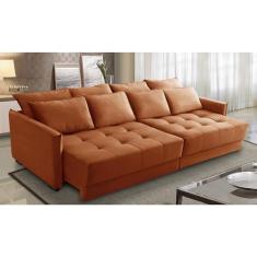 Sofá Sem Caixa Retrátil e Reclinável 2,50m com Molas Carol Veludo Terracota Adonai Estofados