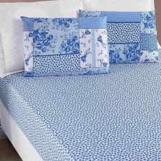 Jogo De Lençol Ayla Casal King 3 Peças Microfibra Estampada Floral - Azul Sereno