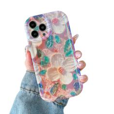 DEFBSC Capa compatível com iPhone 15 Pro Max, pintura a óleo de flor a laser, pára-choques de raios azuis coloridos com proteção total da câmera, capa brilhante de TPU macio à prova de choque para