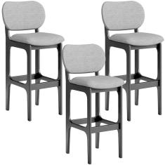 Kit 3 Banquetas Alta Cozinha Betta L02 Preto Cinza Escuro