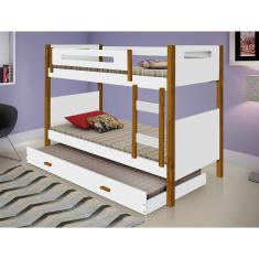 Beliche Solteiro Com Cama Auxiliar Montessoriana Heloisa - Branca E Castanho Claro