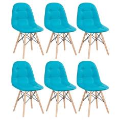 Kit - 6 X Cadeiras Estofadas Eames Eiffel Botonê - Base De Madeira Clara - Tiffany