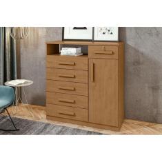 Cômoda de Quarto Da Vinci New c/ 1 Porta 1 Nicho e 6 Gavetas Rovere/Am