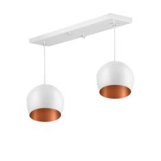 Lustre Pendente Bola Duplo Base Retangular Branco/Cobre - MARRYLUZ