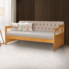 Sofá Cama Dublin Mona Estofado Capitonê Veludo Bege Madeira - Imbuia