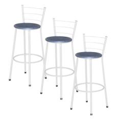Jogo 3 Banqueta Alta Ratan Branca Retro - Lamar Design, Azul