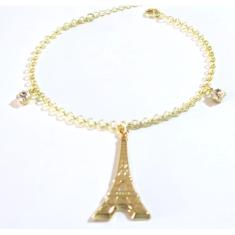 Pulseira Torre Eiffel Turismo Folheado a Ouro 18k