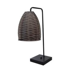 Abajur Luminaria De Mesa Com Cúpula De Junco - Preto - Tabaco - AMANDI