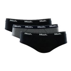 Cueca Slip Mash Kit C/3 Ref. 010.04, GG, Preto, Cinza, Preto