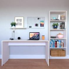Escrivaninha com Estante e Prateleira KitCubos Branca - Bramov