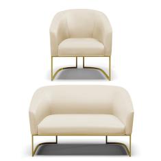 Sofá Namoradeira e Poltrona Industrial Dourado Stella Sint Bege D03 - D'Rossi