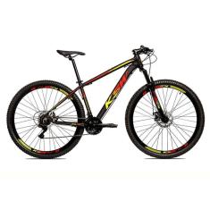 Bicicleta Aro 29 Ksw Xlt Shimano 24v K7 Freio a Disco Hidráulico Garfo Com Trava - Preto/Vermelho/Amarelo