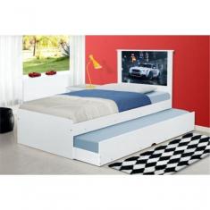 Cama Bibox Solteiro Carro Branco Potente Com Colchões