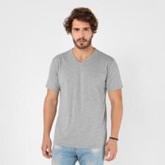 Camiseta Masculina Básica Comfort Gola V Cinza-Masculino