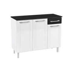 Balcão de Cozinha  Topázio 3 Portas e 1 Gaveta c/Tampo 105cm Branco/Preto - Telasul