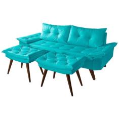 Sofá Bariloche 3 Lugares Em Material Sintético Mais 2 Banquetas - Esse