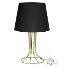 Abajur Torre Dome Preto Com Aramado Dourado - MARRYLUZ