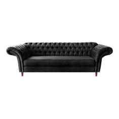 Sofá Chesterfield Conde Suede Preto 2,30m - Novo Encanto